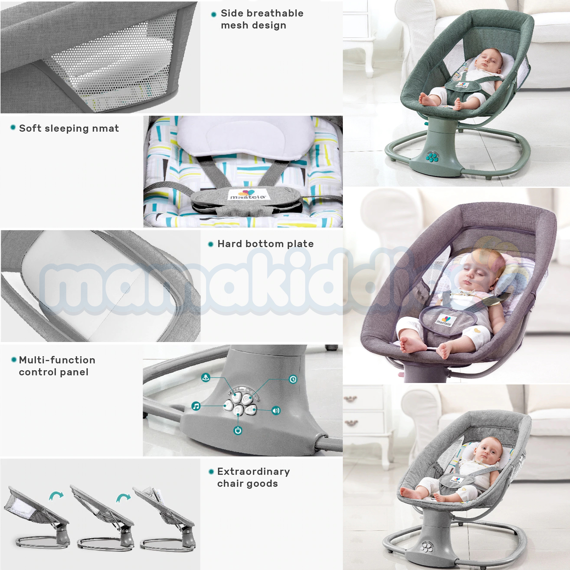 Mastela 3 in1 New born Grey Electric Baby Swing Leaf Deluxe Multi