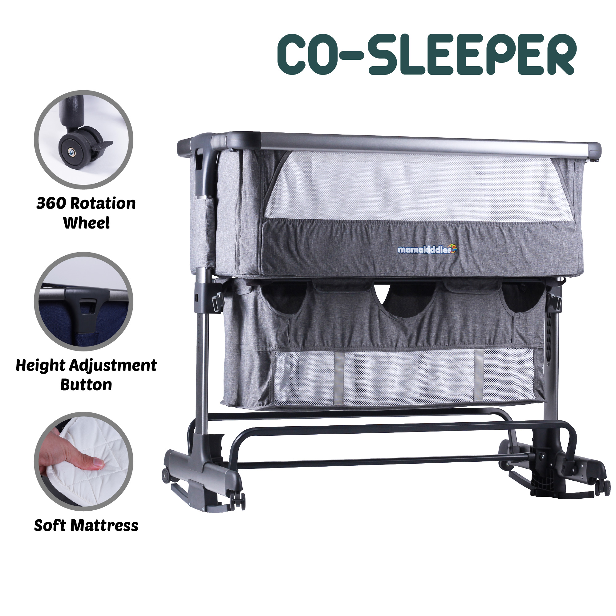 mamakiddies 2in1 Bedside Co Sleeper Baby Rocker Cot Crib